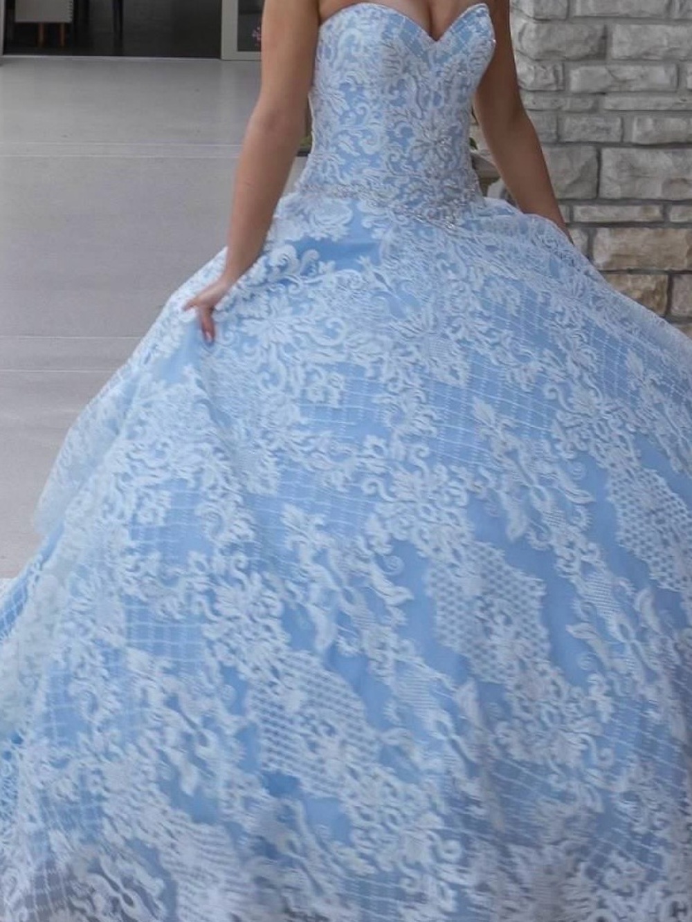 Sky Blue Lace Ball Gown Prom/Quincieñera Dress
